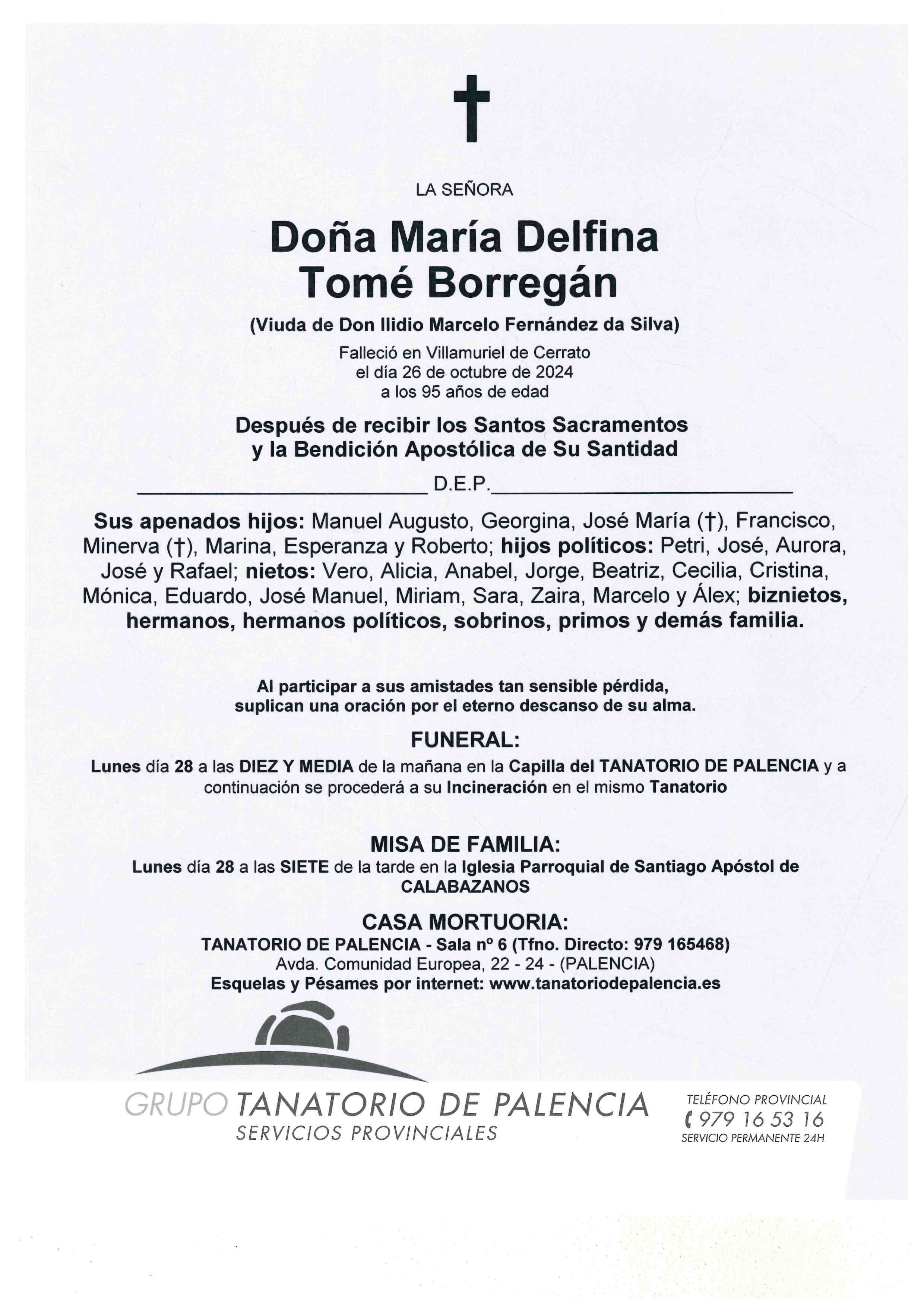 LA SEÑORA DOÑA MARÍA DELFINA TOMÉ BORREGÁN